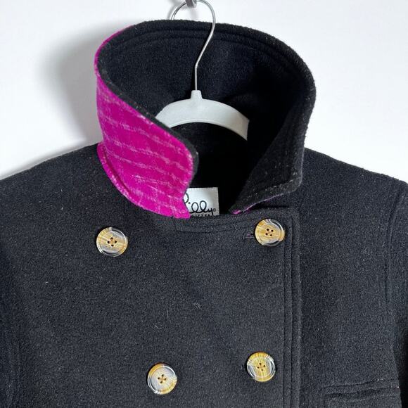 Lilly Pulitzer Wool Pea Coat SIZE Small Black Pink Lining Jacket Pockets - Picture 6 of 12
